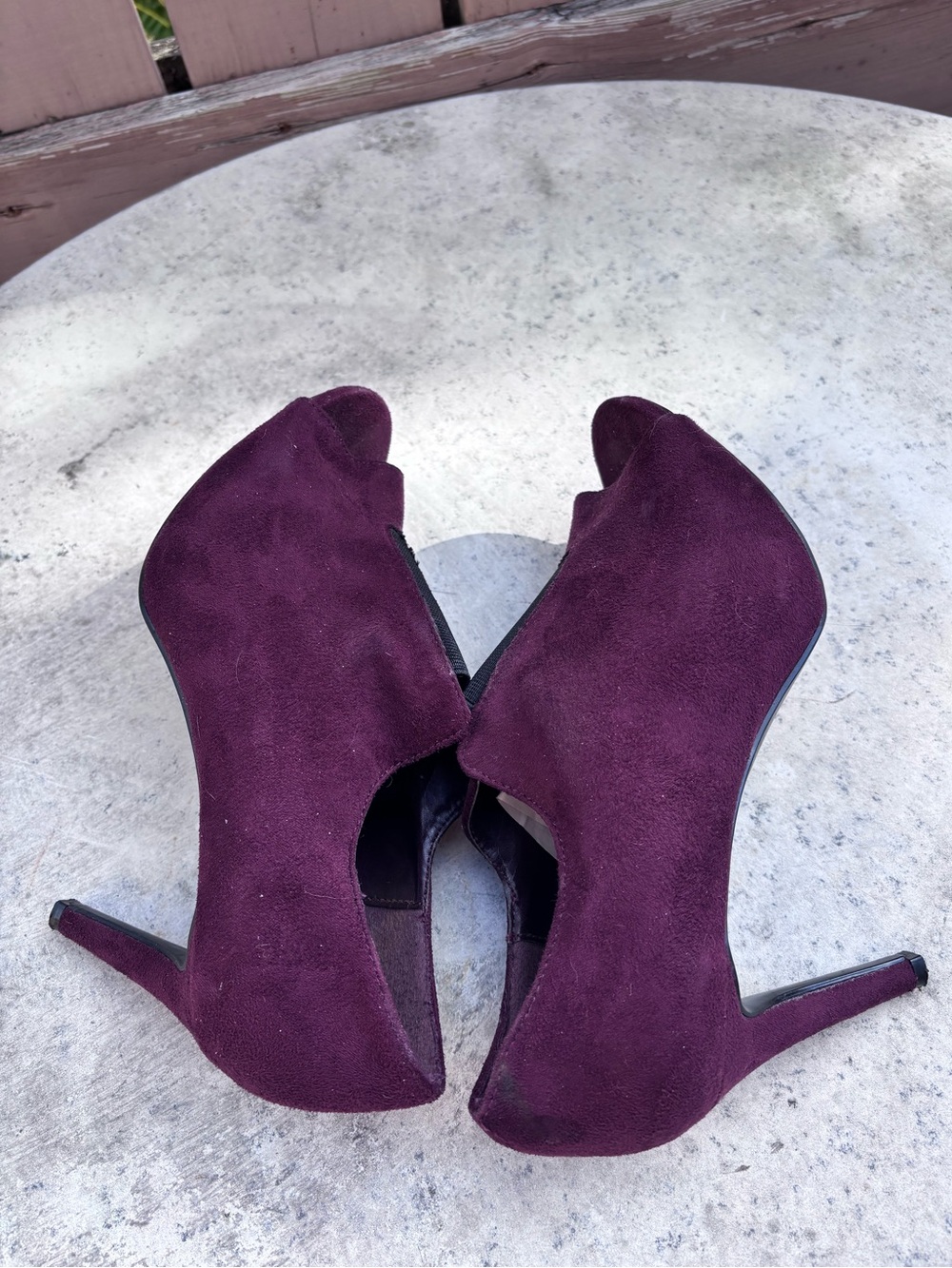 Impo Open-Toe Suede Booties in Deep Wine